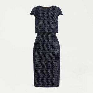 J Crew Going-places dress in shadow houndstooth, Navy/Silver